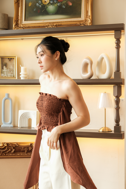 Auriane Bow-Tie Tube Top in Brown