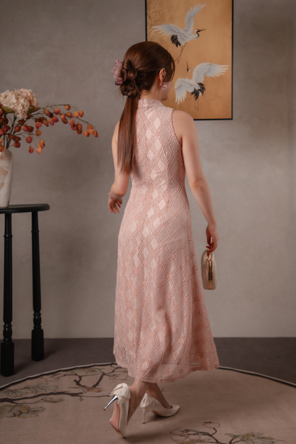 Rosamund Lace Dress in Blush Pink
