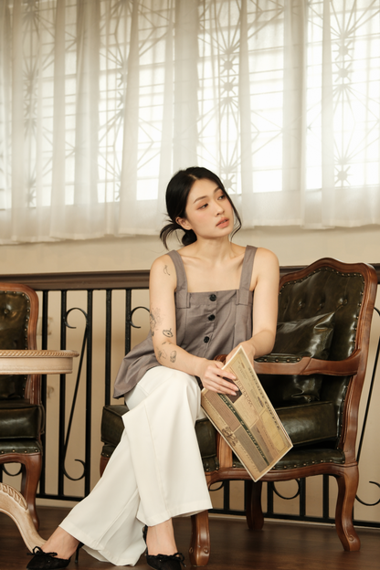 Sabine Button-Front Swing Cami Top in Grey