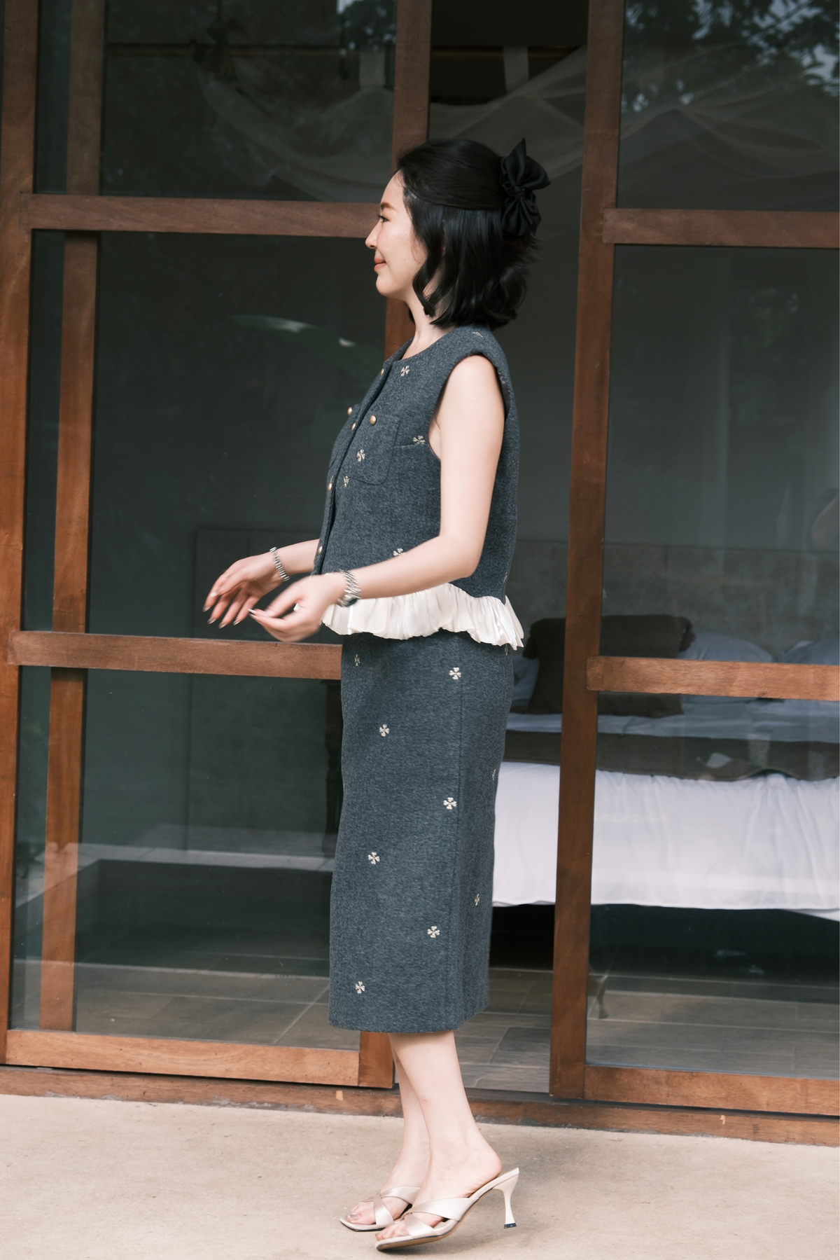 Colette Top & Skirt Set in Grey
