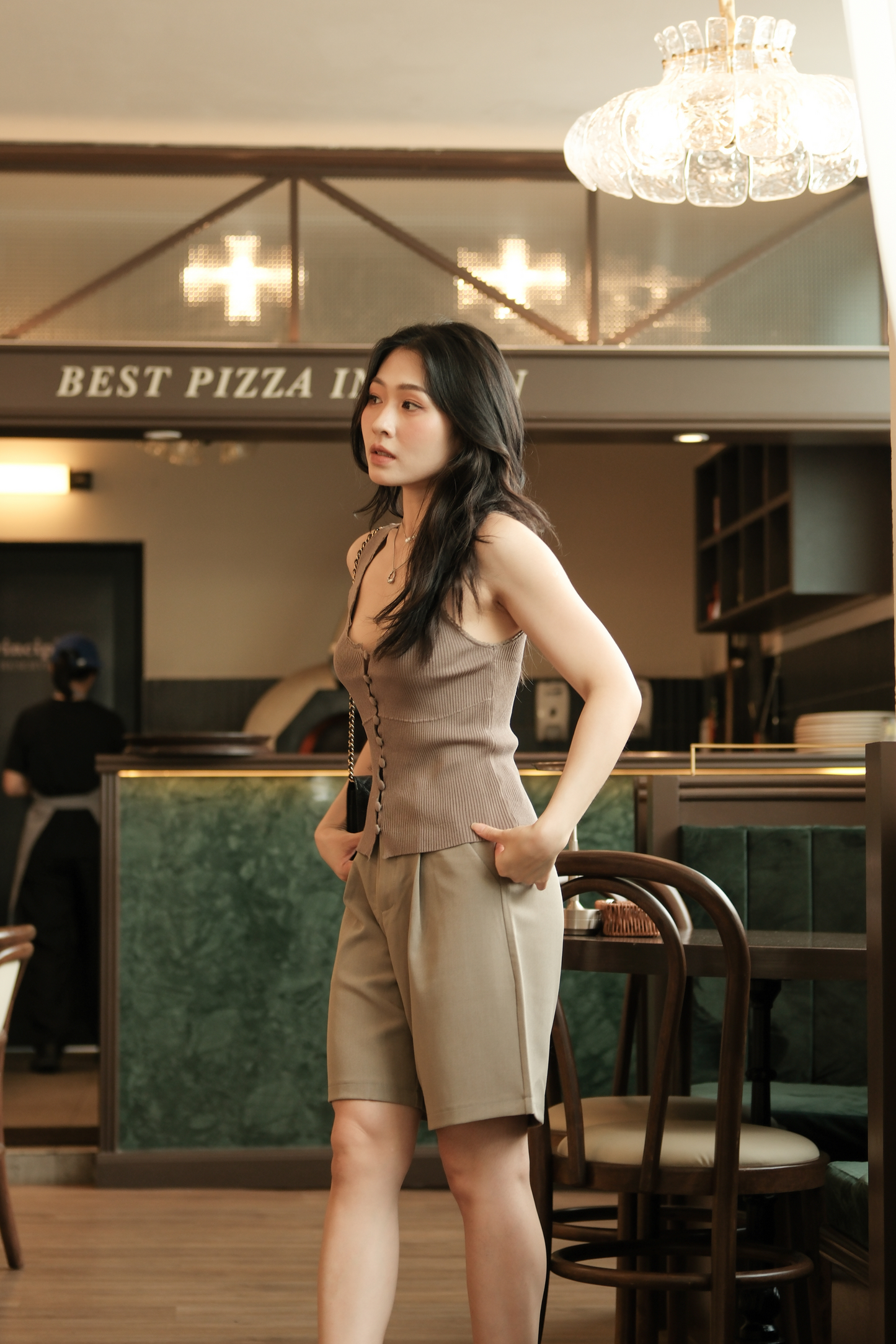 Élise Knit Button Tank in Khaki