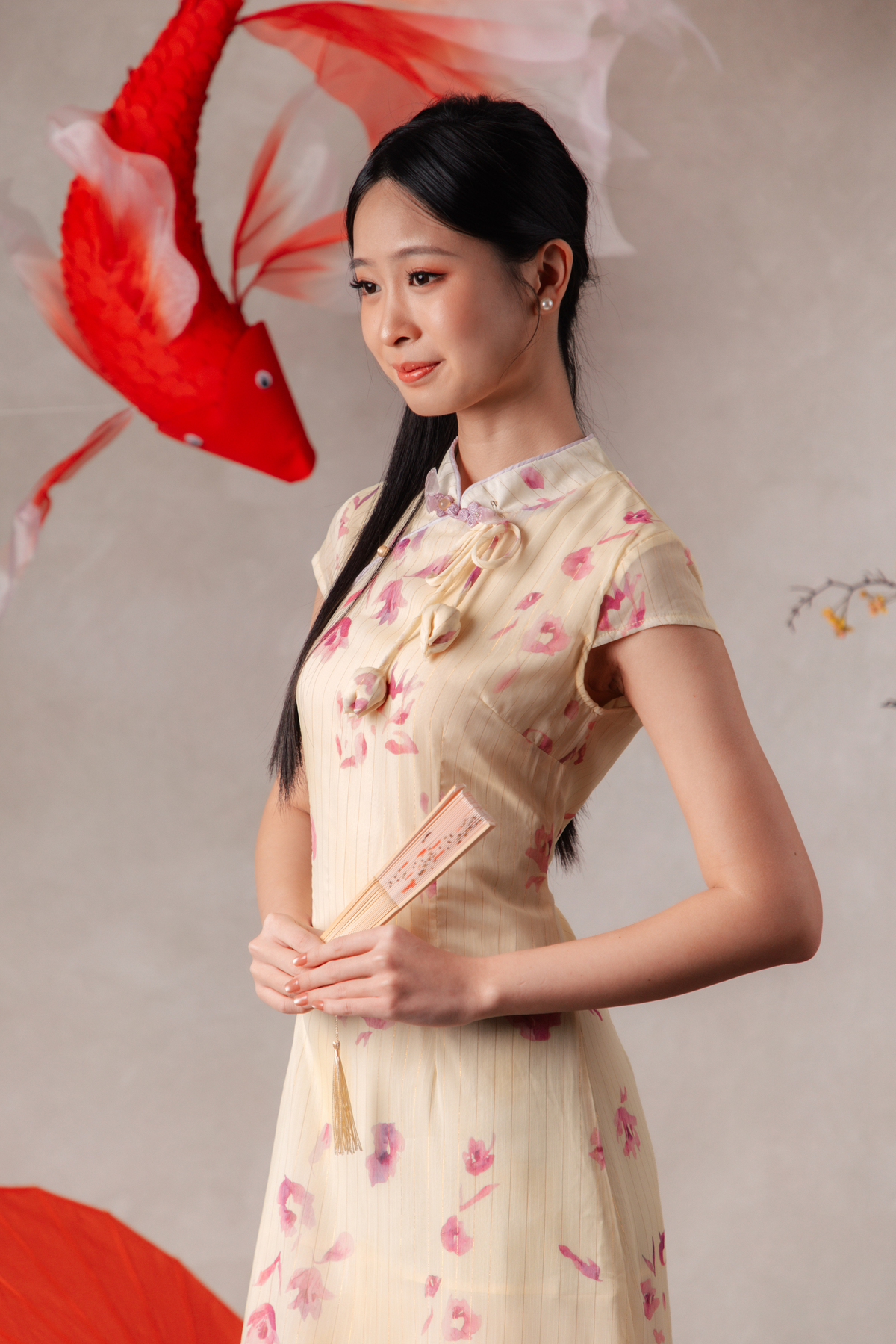 Annabelle Petal Cheongsam Dress in Yellow