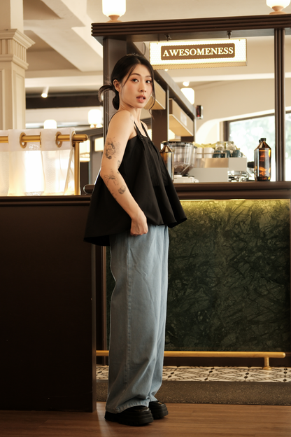 Sabine Button-Front Swing Cami Top in Black