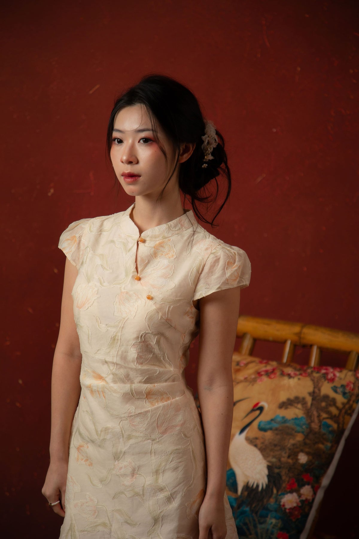 Oriental Garden Cheongsam Dress in Ivory
