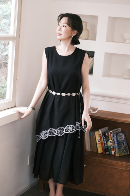 Rosalie Embroidered Layered Maxi Dress in Black
