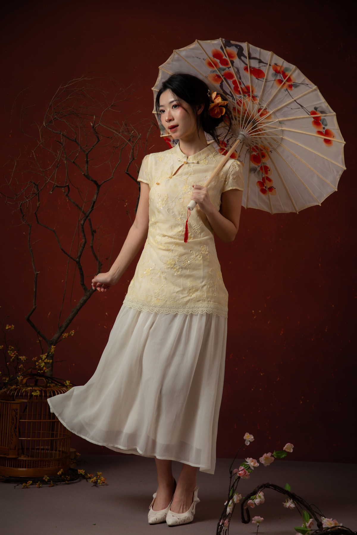 Amara Cheongsam Dress in Butter Yellow