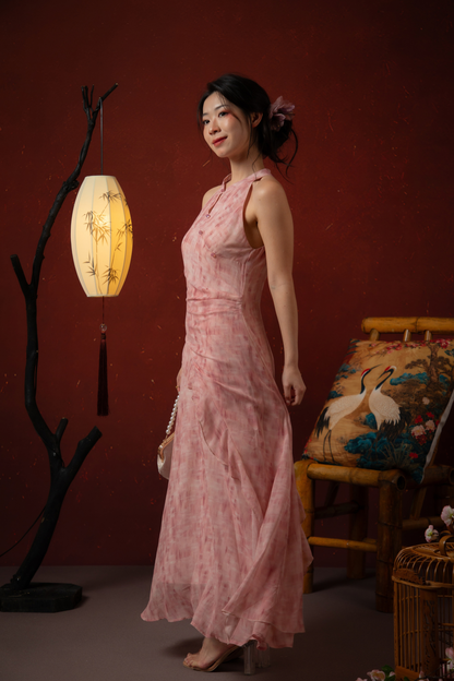 Rosalie Rêve Ruffle Cheongsam Dress in Dusty Rose