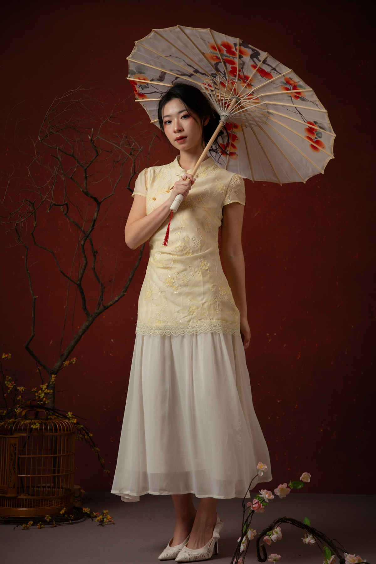 Amara Cheongsam Dress in Butter Yellow