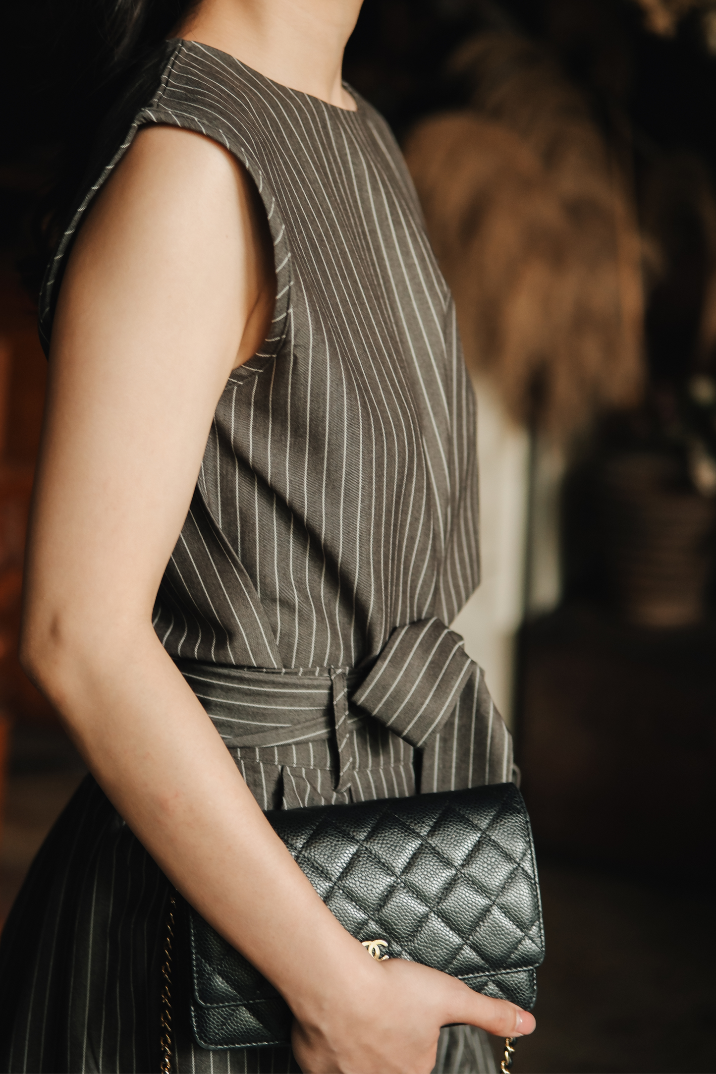 Evelyn Pinstripe Belted Two-Piece Set