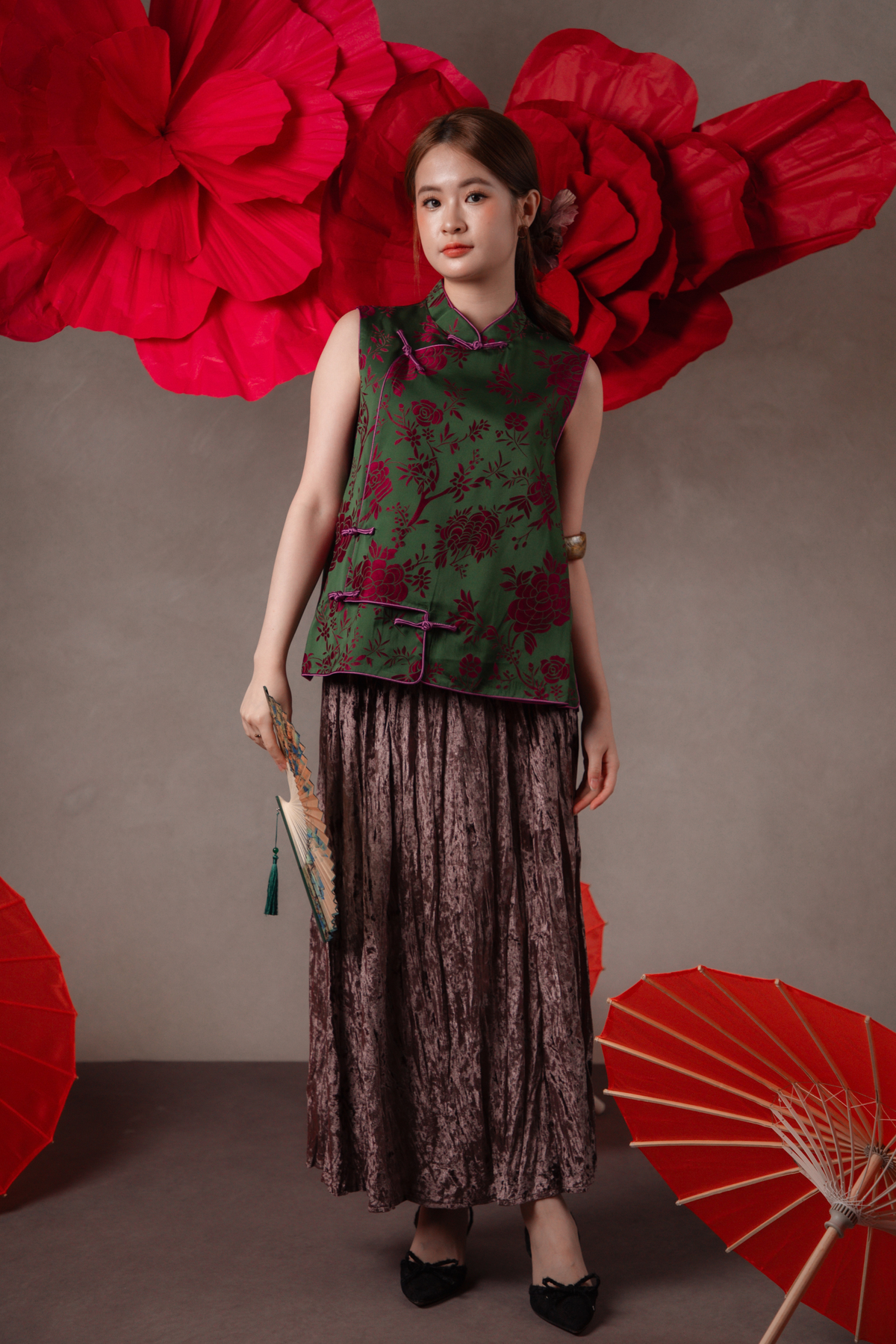 Delphine Velvet Maxi Skirt in Deep Purple