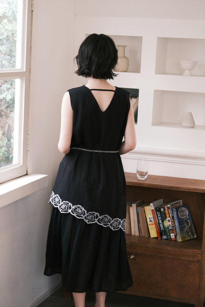 Rosalie Embroidered Layered Maxi Dress in Black