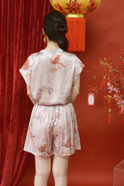 Lucille Butterfly Satin Set in Pink