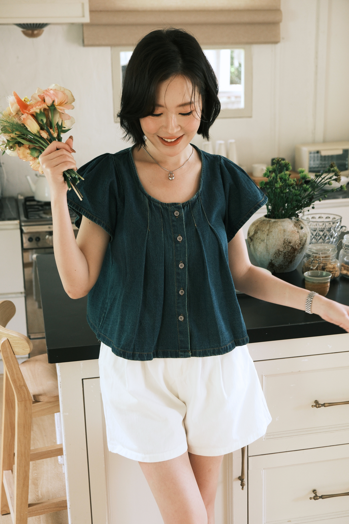 Mira Flutter Denim Blouse