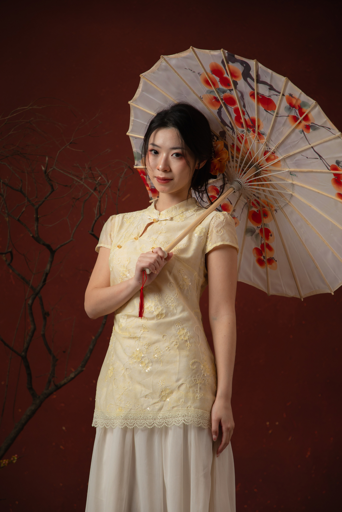 Amara Cheongsam Dress in Butter Yellow