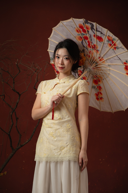 Amara Cheongsam Dress in Butter Yellow
