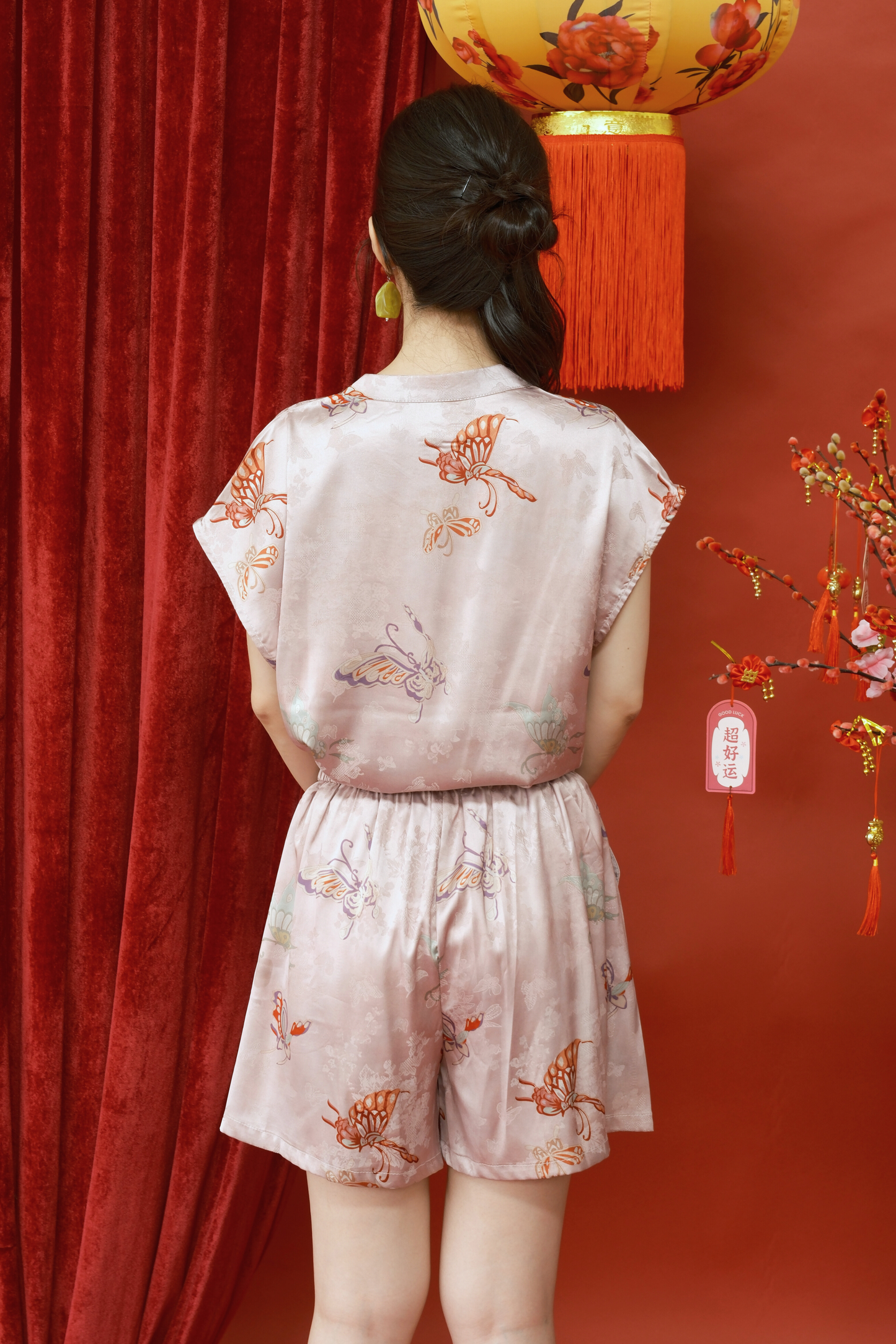 Lucille Butterfly Satin Set in Pink