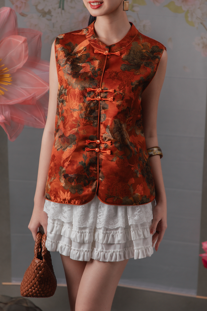 Sienna Crimson Cheongsam Vest in Burnt Orange