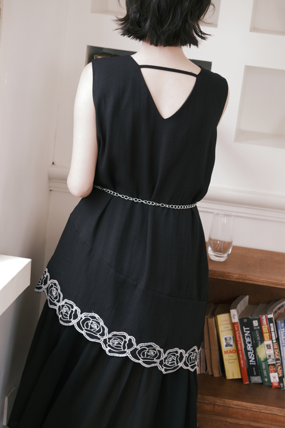 Rosalie Embroidered Layered Maxi Dress in Black