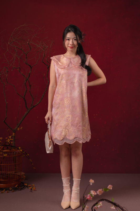 Elara Lotus Cheongsam Dress in Pink