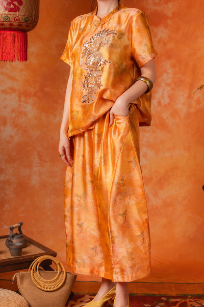 Petra Golden Cheongsam Top and Pants Set