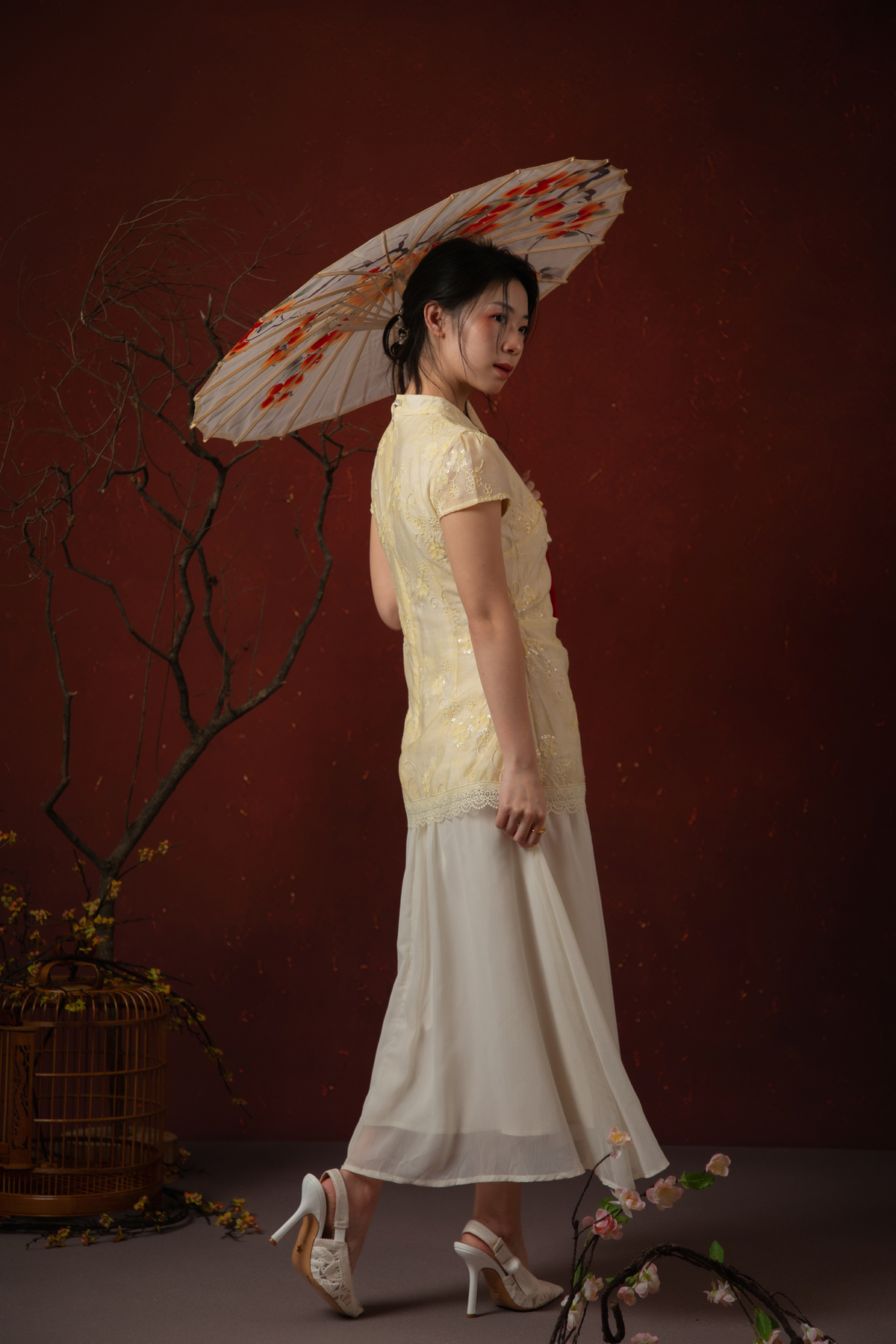 Amara Cheongsam Dress in Butter Yellow