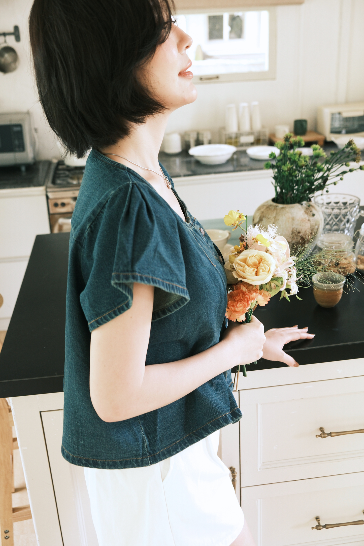 Mira Flutter Denim Blouse