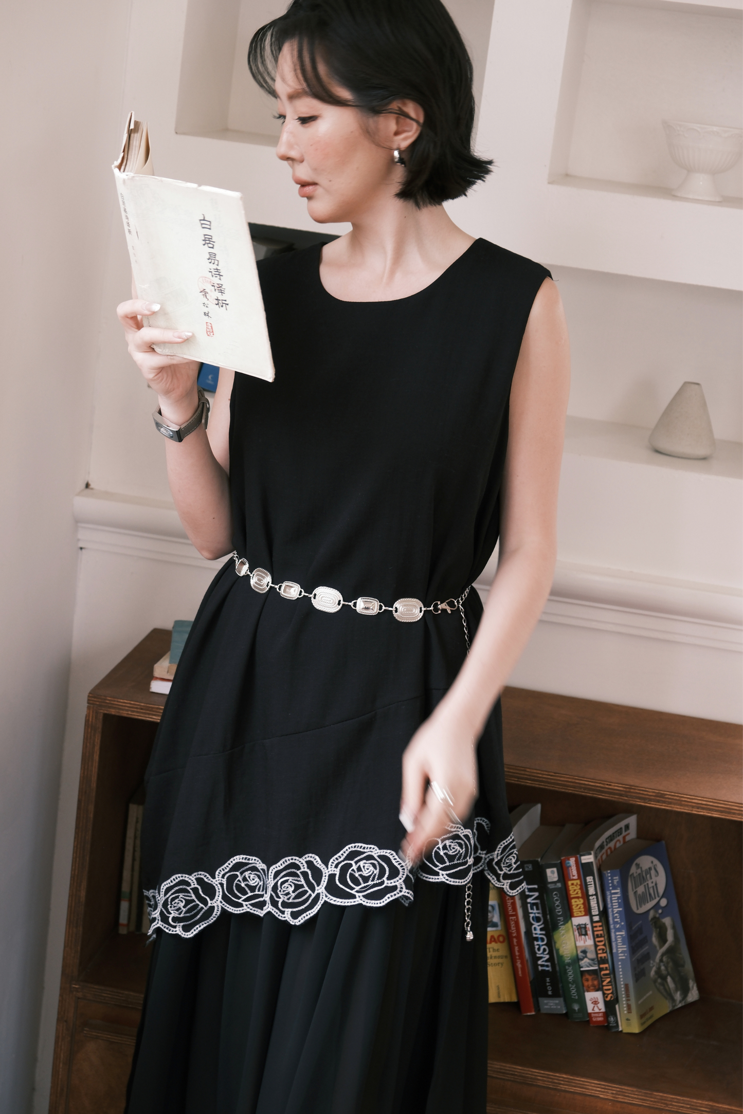 Rosalie Embroidered Layered Maxi Dress in Black