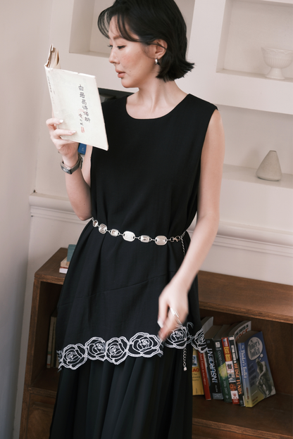 Rosalie Embroidered Layered Maxi Dress in Black