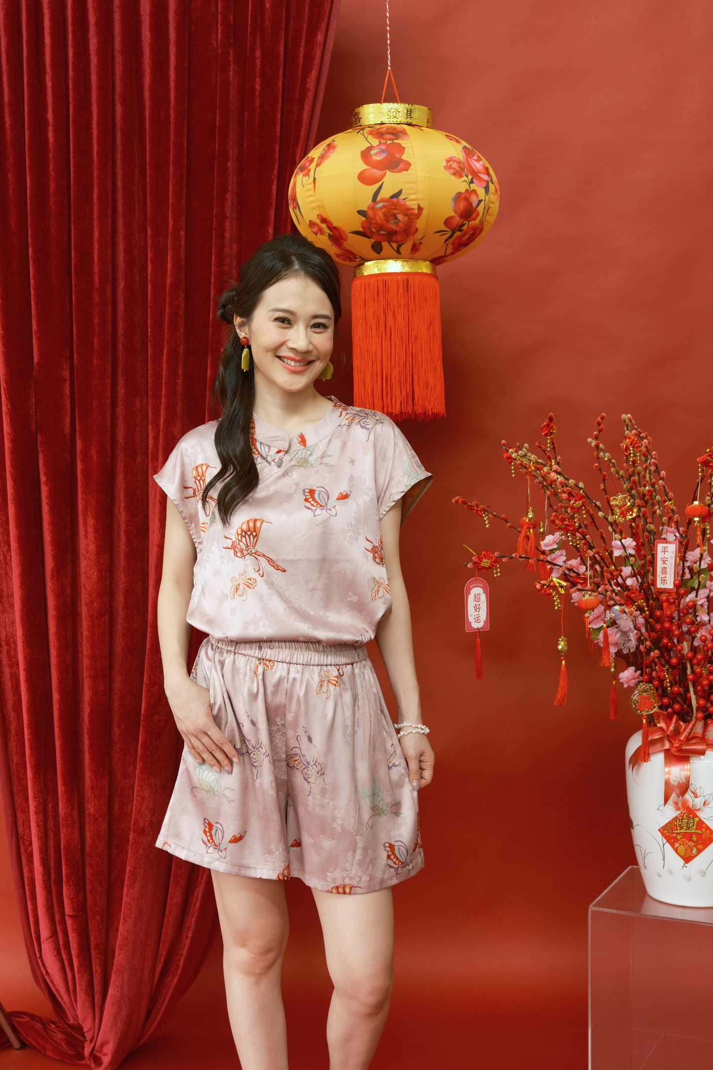 Lucille Butterfly Satin Set in Pink