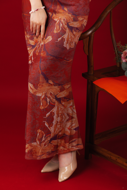 Auburn Orchid Velvet Cheongsam Dress (In-Stock)