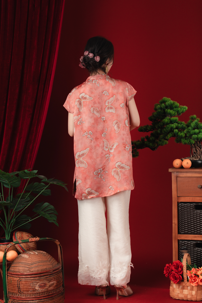 Lina Satin-Bloom Mandarin Blouse