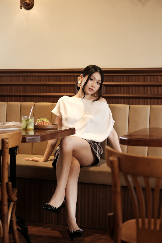 Claire Draped Satin Top in Ivory