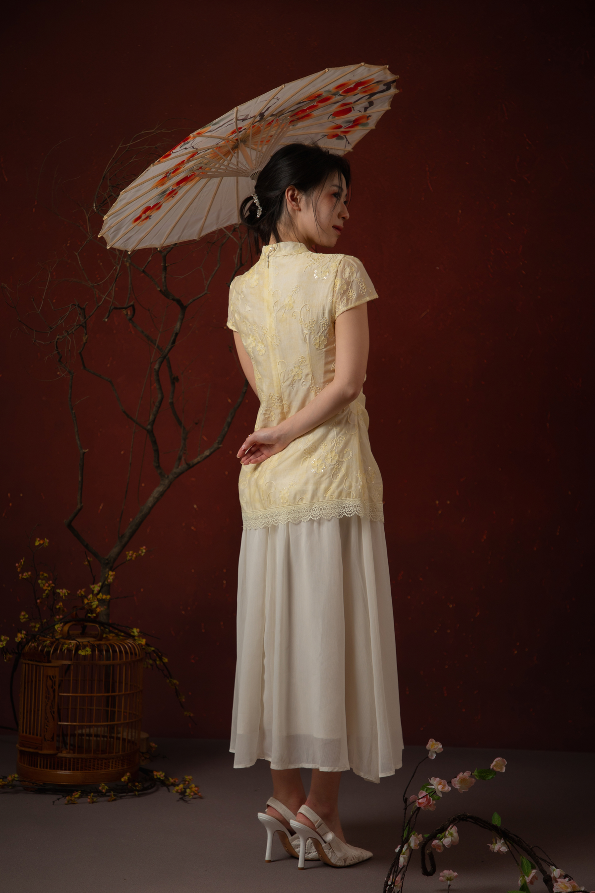 Amara Cheongsam Dress in Butter Yellow