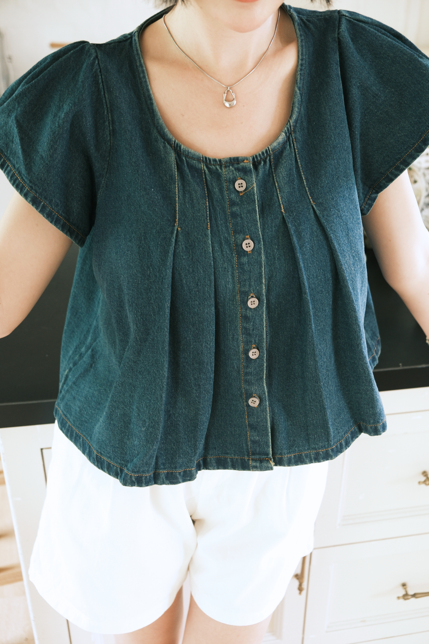 Mira Flutter Denim Blouse