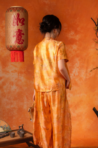 Petra Golden Cheongsam Top and Pants Set