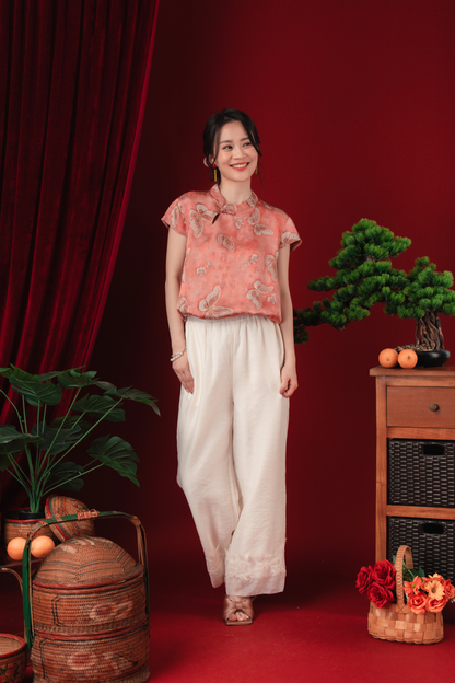 Lina Satin-Bloom Mandarin Blouse