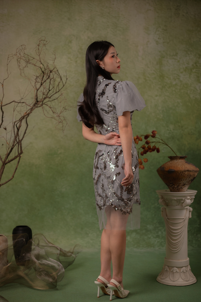 Celestial Sequin Cheongsam Dress in Blue