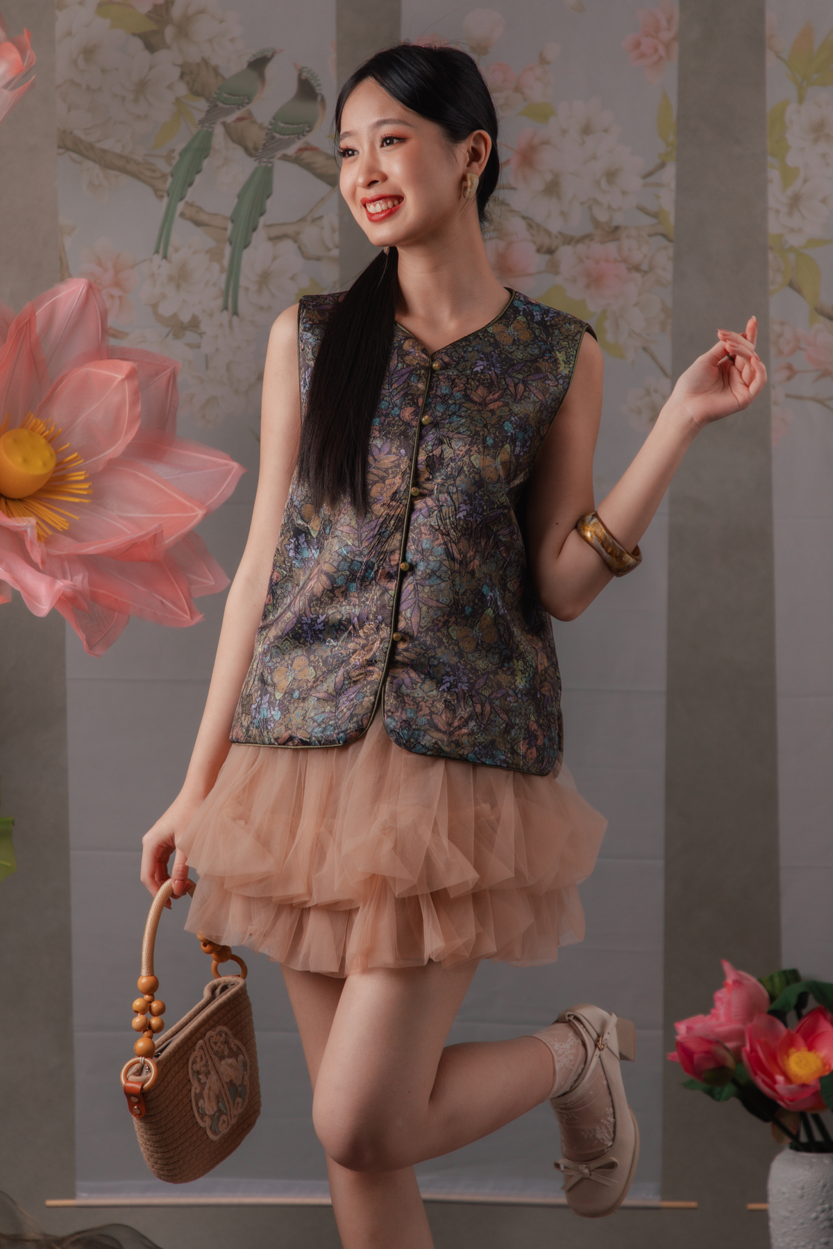 Clemence Bloom Cheongsam Vest in Violet