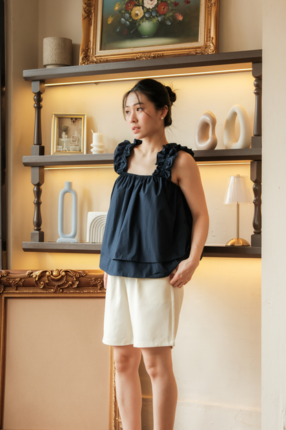 Aurélie Ruffled Babydoll Top in Dark Blue