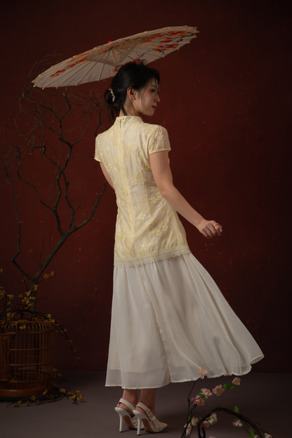 Amara Cheongsam Dress in Butter Yellow