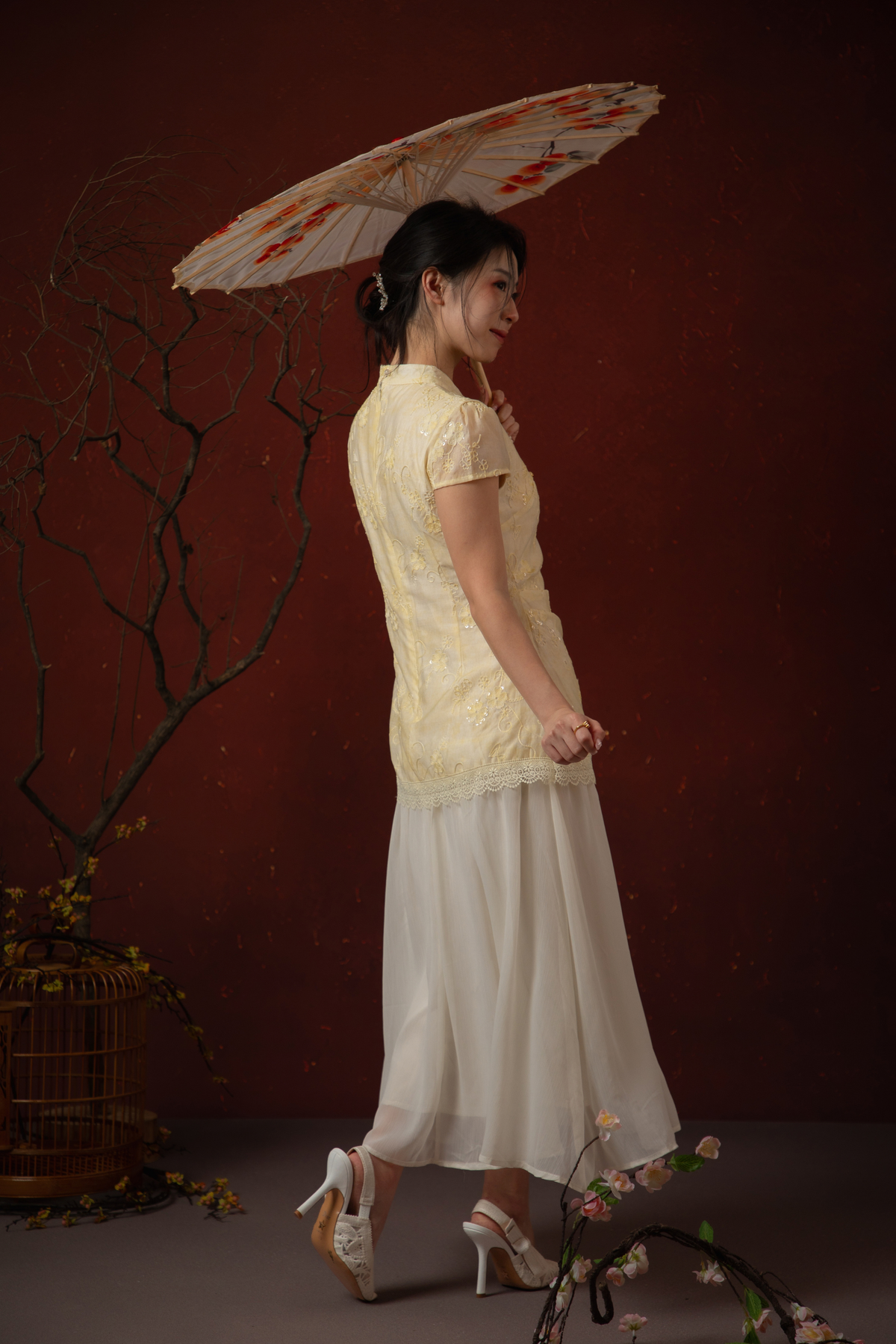 Amara Cheongsam Dress in Butter Yellow