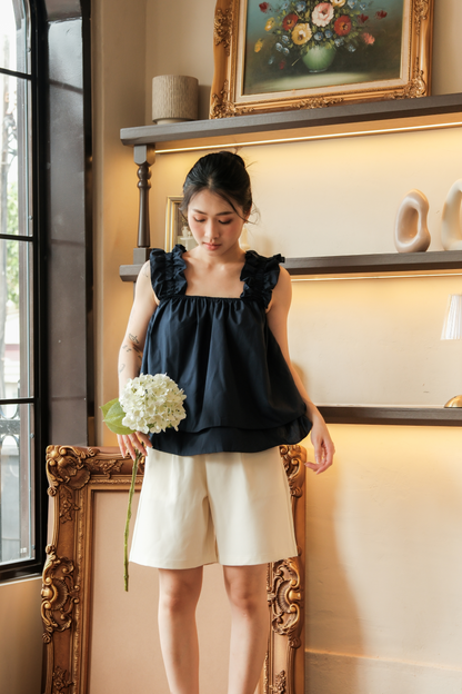 Aurélie Ruffled Babydoll Top in Dark Blue