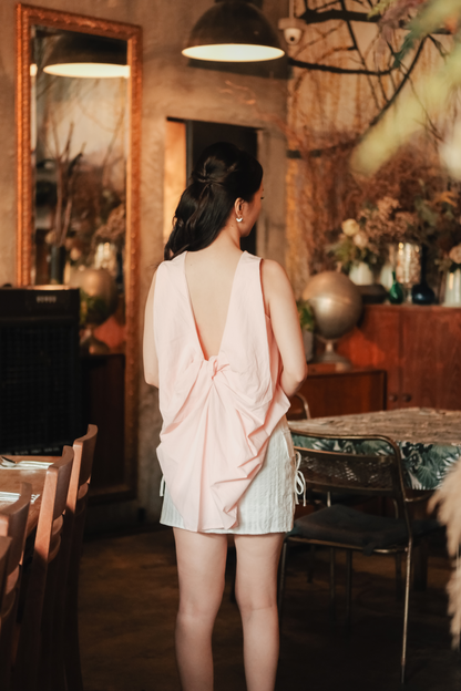 Inès Draped Back Knot Top in Ballet Pink