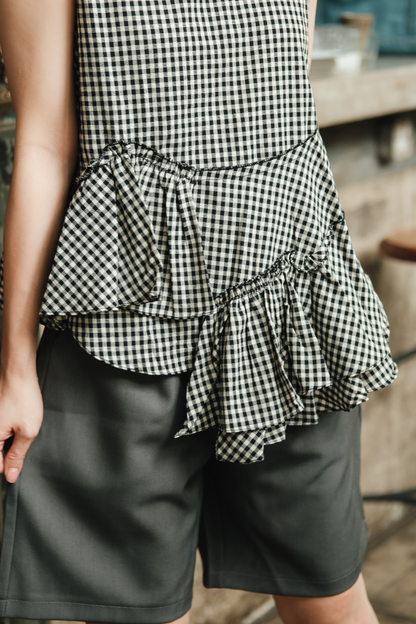 Giselle Gingham Ruffle Peplum Top