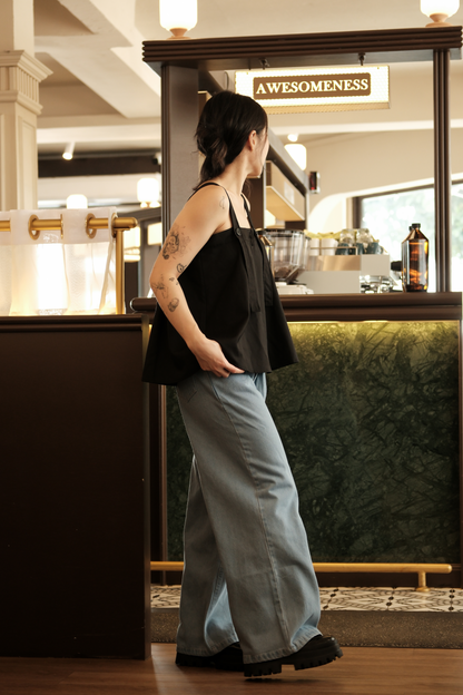 Sabine Button-Front Swing Cami Top in Black