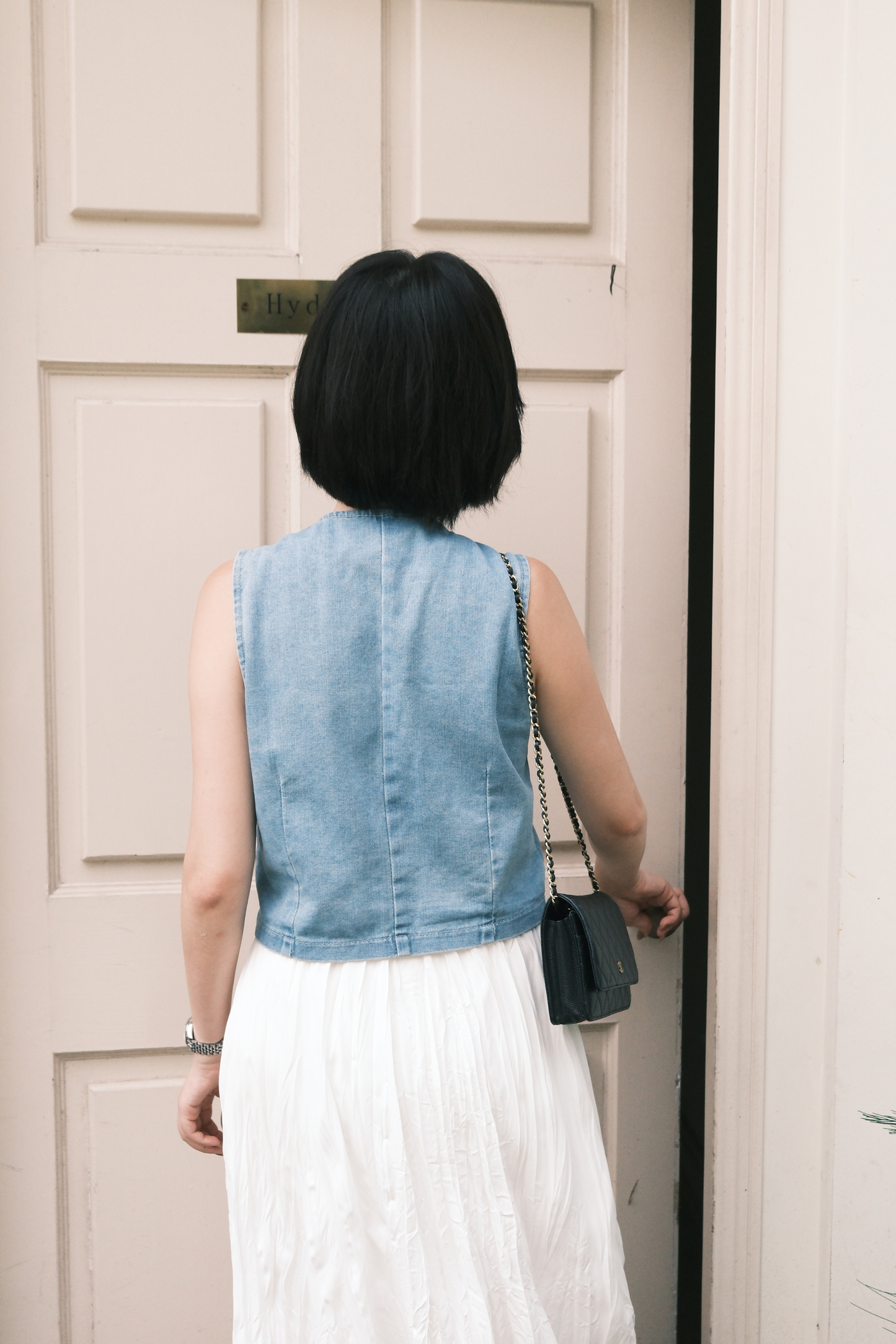 Rhea Lace-Up Denim Vest in Blue