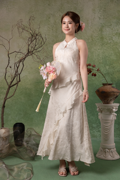 Liana Ruffle Dress in Champagne