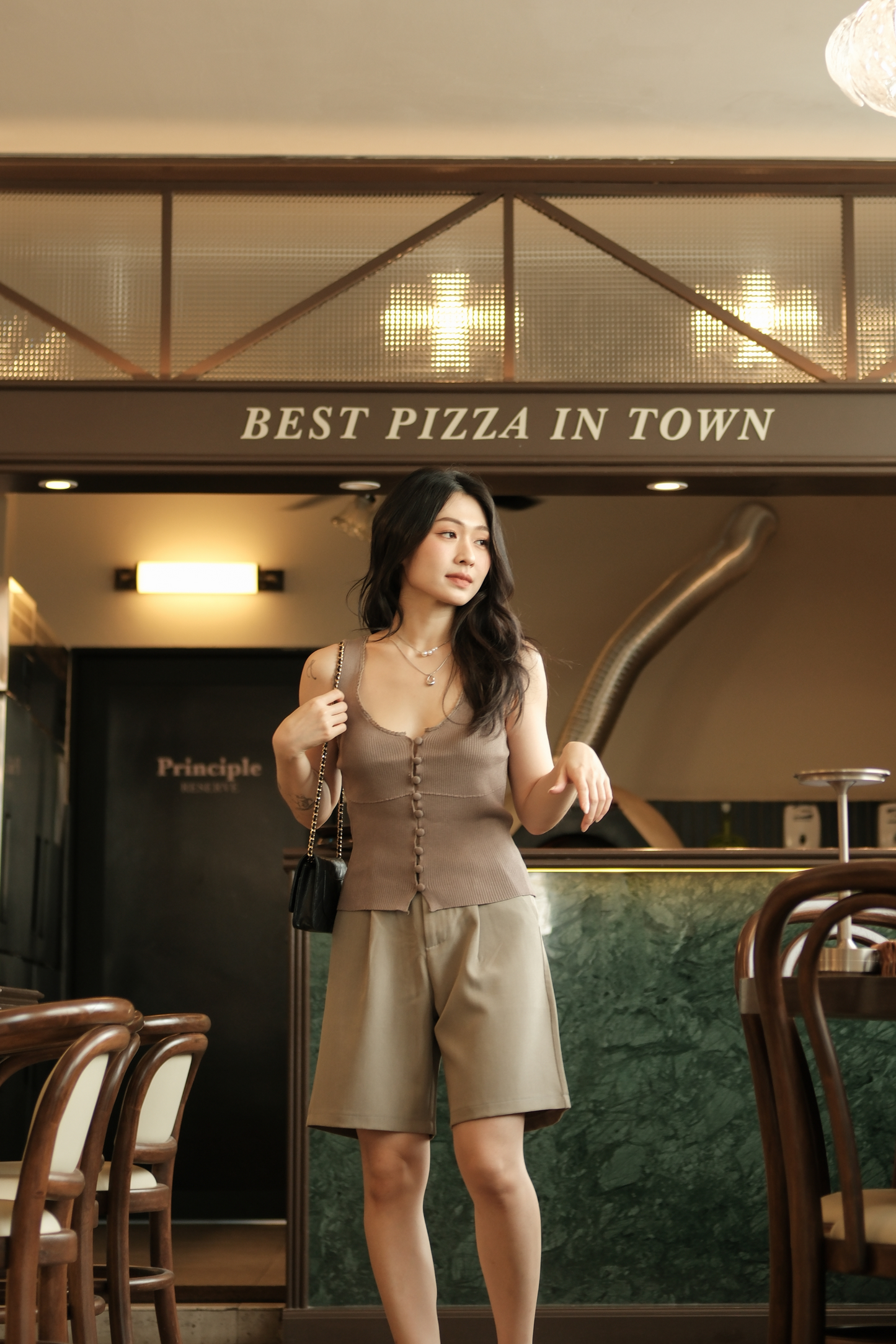 Élise Knit Button Tank in Khaki