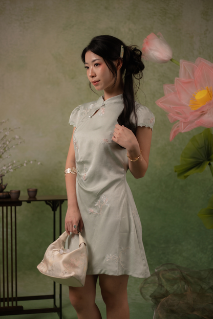 Jasmine Blossom Cheongsam Dress in Sage