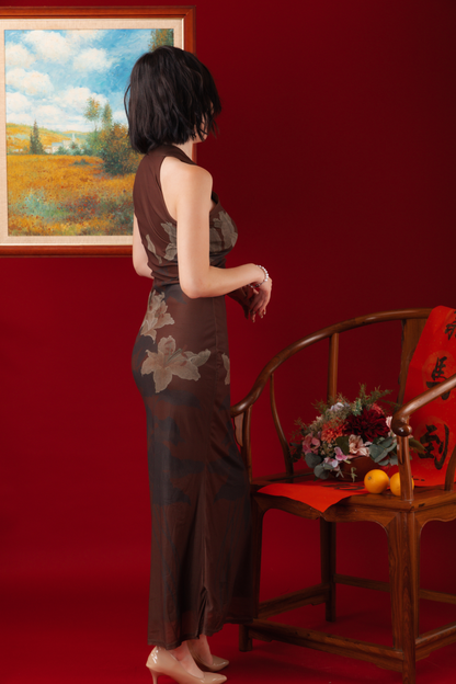 Mocha Blossom Cheongsam Dress (In-Stock)